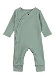 Sterntaler Playsuit Rippjersey - Baby Einteiler Unisex in Wickeloptik - Langarm Overall seitlich und im Schritt zum Knöpfen - Neugeborenen Strampler - steingrün, Größe 62