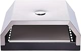 SOUK ONE Pizzabox Pizza Oven Ofen Pizzaofen aus Edelstahl – Pizzastein für Gasgrill & Holzkohlegrill – Pizzaaufsatz für BBQ – Perfekte Steinofen-Pizza wie beim Italiener – Thermometer (Silber)