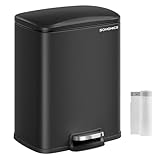 SONGMICS Mülleimer Küche, 20 Liter Abfalleimer mit Pedal, Tretmülleimer, Softclose, Offenhaltefunktion, mit Inneneimer, mit 15 Müllbeuteln, tintenschwarz LTB543B01