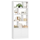 FORABAMB Bücherregal Weiß aus Holz, Bücherschrank Hoch mit 4 Ebenen und offenes Aufbewahrungsregal, Standregal Regal mit Türen für Wohnzimmer, Schlafzimmer, Büro, Arbeitszimmer, 155x60x24 cm, Weiß