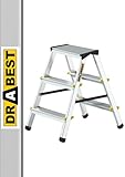 Drabest Klappleiter Leiter Klappbar 2 x 3 Stufen Alu Trittleiter Beidseitig bis 150 kg Belastbar Haushaltsleiter TÜV Zertifiziert