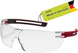 Uvex tune-up Schutzbrille – Sicherheitsbrille mit 100% UV-Schutz - metallfrei, Anti-Beschlag & kratzfest – superleicht (23g) - rot/schwarz, transparent