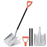 BROTOU Schneeschaufel，80-101cm Verstellbarer rutschfeste Leichtes Aluminium Tragbares Winter Schneeschieber mit Aluminium-Schaufelkopf und D-Griff für Garten Auto Camping Outdoor
