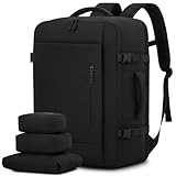 LOVEVOOK 45L Reiserucksack Handgepäck Flugzeug Groß, 18 Zoll Laptop Rucksack Travel Backpack Carry On Luggage, Wasserdichter Reisetasche Koffer Tasche Herren Damen für Reise Arbeit Wandern, Schwarz