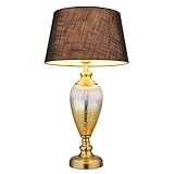 GLOBO Tischleuchte Glas Nachttischlampe LED Beistellleuchte Leselampe Textil schwarz, Metall, 7W 806 lm warmweiß, DxH 38x66 cm, Farbe:Schwarz