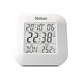 Mebus digitaler Funk-Wecker mit Thermometer, Datumsanzeige und Beleuchtung, Snooze-Funtion, Material: Kunststoff, Farbe: Weiß, Modell: 51511