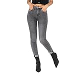 Nina Carter P605 Damen High-Waist Jeans mit Nieten-Details Slim Fit Stretch Jeanshose Used-Look (Grau (P605-17), M)