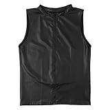 YOSUWOAI T-Shirt Herren Kurzarm Schwarz Latex Leder Optik Männer Unterhemd PU Shirt Slim Fit Leichte Stretch Hemd Tops Clubwear Nachtklub Party Hemds Freizeit Muskelshirt Oberteil