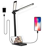 Semlos Schreibtischlampe Led, Tischlampen 5 Beleuchtungsmodi, 5 Helligkeitsstufen, Dual-Kopf, Touch-Steuerung, Schwarz