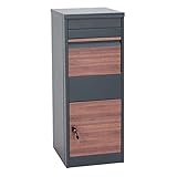 PROREGAL Paketkasten HxBxT 102x41x38cm Paketbox Standbriefkasten Briefkasten Größe L verzinkt anthrazit Holzoptik dunkel draußen groß XXL freistehend Schlüssel integrierte Rückholsperre