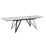Esszimmertisch 180-260 cm Ausziehbar Keramik Glas Weiß | Keramiktisch Marmor-Optik Groß | Designer Küchentisch Rechteckig | Esstisch Extravagant mit Metallbeinen