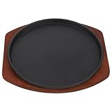 HIAKDOFT Gusseiserne Steakpfanne Rund mit Holzuntersetzer Robuste Grillplatte für Induktionsherde Hitzebeständig Vielseitig Einsetzbar für Fleisch und Bbq für Haushalt und Gastronomie