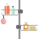 2 Stück Duschablage ohne Bohren Edelstahl, Teleskop Duschregal Rostfrei, Duschkorb zum Hängen, Shampoo Halterung, Duschgelhalter, Seifenhalter, Schwammorganizer für 18-25mm Stange