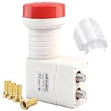 AB Twin LNB mit Wetterschutzkappe für 2 Teilnehmer, UHD 4K & 8K Digital 2-Fach Wetterschutz LTE Filter LNC, Direktanschluss an Sat Receiver & Fernseher, inkl. 4X vergoldete Nonic F-Stecker