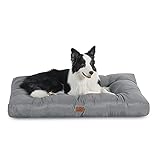 Bedsure Hundekissen Grosse Hunde waschbar - 90x68cm Hundebett wasserdicht L für große, mittelgroße Hunde gepolstert Hundematte grau in 10cm Höhe