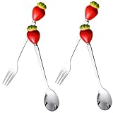 MAGICLULU 1 Satz Salatbesteck Getränke Backgeschirr Deckel Eisbecher-Löffel Servierlöffel Korb Dessertbesteck-Set Cartoon Obstgabeln Vorspeise Teelöffel Löffel Rostfreier Stahl Silver