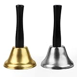 Koogel 2 STK. Silber Gold Tischglocke, Handglocke Eisen Lauter Klang Holzgriff für Schule Rezeption Hotelservice Weihnachtsdekoglocke 12 x 6.5cm