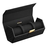 SONGMICS HOME RONNE Kollektion - Uhrenbox unterwegs, Uhrenrolle für 3 Uhren, hexagonale Form, PU im Flechtlook, versteckter Stauraum, 9,8 x 21,2 x 8,7 cm, Geschenkidee, schwarz JWB027B01