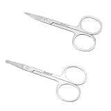 Hinapan 2 Stück Kleine Scheren aus Edelstahl, Augenbrauen- & Nasenhaarschere mit Abgerundeten Spitzen, Rostfreies & Sicherhes Bart- und Körperpflege Set