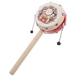 SECFOU Glückskatzenrassel Babyspielzeug Mit Drehender Trommel Rasseltrommel Becken-affen- Musikspielzeug Schütteln Traditionelles Rasselspielzeug -handrassel Holz