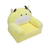 LUCKDANO Kleinkindstuhl, Kinderstuhl Kleinkind Couch Cartoon Faltbares Kindersofa Rückenlehne Sesselbett 2 in 1 Flip Open Couch für Schlafzimmer, Gelbe Kuh (2 Etagen)