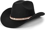 Klassischer Western-Cowboyhut für Damen, breiter Rand, Filz-Fedora-Hut mit glänzendem Band, Schwarz mit glitzerndem Band, M
