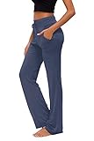 KESSER Yogahose Jogginghose Damen mit Taschen Freizeithose Straight Leg Modal Sporthose Kordelzug Damenmode Culotte Lounge Running Lang Frauen Hose Navy XL