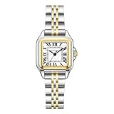 Szaikyri Klassisches Quadrat Damenuhr mit römischen Ziffern Damenkleiduhren Armbanduhr Damen (Silver&Gold-Black)