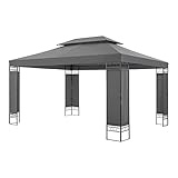 [en.casa] Festzelt Lanciano Pavillon für Terrasse oder Garten 400x300x265 cm Anstellpavillon Gartenpavillon Sonnenschutz mit Doppeldach Stahl Stahlgestell Dunkelgrau