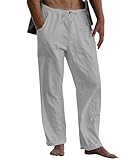 LVCBL Herren Lange Hose mit Kordelzug Seitentasche Einfarbige Strandhose Sommerhose Freizeithose Hellgrau M