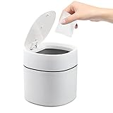 MAJOYLIFE Tischmülleimer mit Deckel,2 Liter,Mini Mülleimer für Schreibtisch,Frisiertisch,Nachttisch Usw ABS+Polypropylen(13x13x14cm,Weiß)