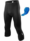qualidyne Herren 3/4 Fahrradhose, 4D gepolsterte Radhose, Leggings, Outdoor, Reiten, Fahrradhose, Schwarz, XXL