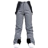 HOTIAN Damen Skihose Hosenträgerhose Snowboardhose Damen Winter Warm Wasserdicht Winddicht Abnehmbare Skilanglaufhose Thermohose Wanderhose Gray L