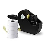 VIRSUS Etikettierpistole mit 8 Zeichen und Ziffern mit 1 Drucklinie + 4 Rollen mit 1500 Etiketten mit der Größe 26 x 12 Klebeetiketten