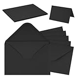 Briefumschläge mit Karten Blanko, 50er Set Umschläge Faltkarten zum Selbstgestalten, Kuvert Doppelkarten für Grußkarten, Einladung, Geburtstagskarten, Dankeskarten (Schwarz, 11 * 16CM)
