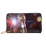 QGGHNISD Llama Animal Alpaca Tropical Cactus Damen Lange Leder Geldbörse mit Reißverschluss Kartenfächer Bargeldfach Clutch Geldbörse, Karaoke-Mikrofon, Einheitsgröße