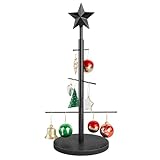 ELYKEN Weihnachtsdekoration, Ständer, Baum für den Schreibtisch, mit stabiler Holzbasis, 6 Metallhalter für Kugeln und Feiertagsdekorationen, Schwarz, 57 cm