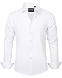 J.VER Herren Hemd Unifarben Stretch Langarm Männer Hemden Regular Fit Herrenhemden Freizeithemden Bügelleichtes Businesshemd Anzug Hemd,Weiß,XL