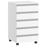 Hzuaneri Rollcontainer, Aktenschrank, Schubladenschrank mit 5 Schubladen, Lagerschrank für Büro und Homeoffice, Weiß FC55503X