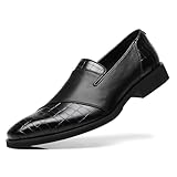 SANNAX Herren Slipper Loafers Mokassin - Bequeme Anzugschuhe aus Kunstmaterial für Business & Freizeit, Schwarz, 45.5 EU