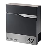 Forgard wetterfester Briefkasten mit Zeitungsfach, personalisierte Wandbriefkasten mit Namensschild, Hausnummer und Straßennamen, Zinkstahl Postbox mit Schloss, RAL7016 Anthrazit, 43x42x17 cm