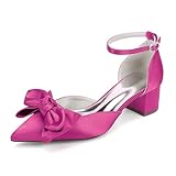 Rose,40,Damen-Sandalen mit Knöchelriemen klobigem Absatz, geschlossene Zehenpartie Satinschleife Ausgeschnittene Blockabsätze Brautschuhe, formelle Party Abschlussball-Pumps