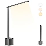 Hapfish Schreibtischlampe LED Dimmbar Touch, Schreibtischleuchte Akku Aufladbar, Tageslichtlampe Klappbar und Drehbar, 5000mAh Modern Kabellos Tischlampe für Büro, Outdoor, Nachttisch (Grau)