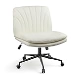 Naspaluro Bürostuhl Ohne Armlehnen, Schreibtischstuhl mit PU Leather, Lesesessel mit Breiterem Polster zum Sitzen im Schneidersitz, Wippfunktion, Höhenverstellbar, 360° Drehstuhl für Haus,Creme Farben