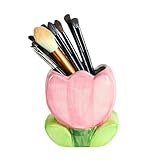 Yizzwtc Blumeform Stifthalter aus Keramik, Stiftehalter Schreibtisch Klein, Pinsel Aufbewahrung Keramik Zahnbürstenhalter Schreibwaren Stifthalter Haushalt Dekoration (Rosa, 11.3L x 12.2H x 6.9W cm)