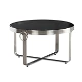 Couchtisch Glas Metall 60x60x34 cm Sofatisch Silber | Design Wohnzimmertisch Rund mit Griffen | Kleiner Kaffeetisch Modern | Beistelltisch Anstelltisch Wohnzimmer