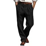 Herren-Hose, leger, weites Bein, elastische Taille, bequem, solides Design, lockere Passform, atmungsaktiver Stoff, dehnbar, faltbar, trendiger Stil, Schwarz , L