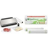 FoodSaver Mehrzweck-Vakuumiersystem für Lebensmittel | mit Handheld-Vakuumiergerät, 1 Vakuumrolle, 4 Vakuumbeuteln & 4 Zip-Beuteln | Silber mit schwarzen Akzenten + Plastic, Recycelbare Beutel