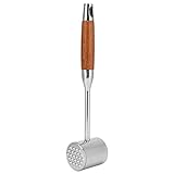 Fleischhammer, robuster, langlebiger Edelstahl in Lebensmittelqualität, doppelseitiger Fleischklopfer mit ergonomischem, rutschfestem Holzgriff, hohe Temperaturbeständigkeit