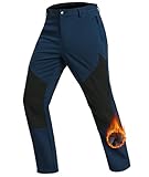 Djtnzdm Winterhose Herren Gefüttert Softshellhose Winter Thermohose Wasserdicht Trekkinghose Outdoor Arbeitshose Warm Fleece Skihose mit Tasche XL Marineblau